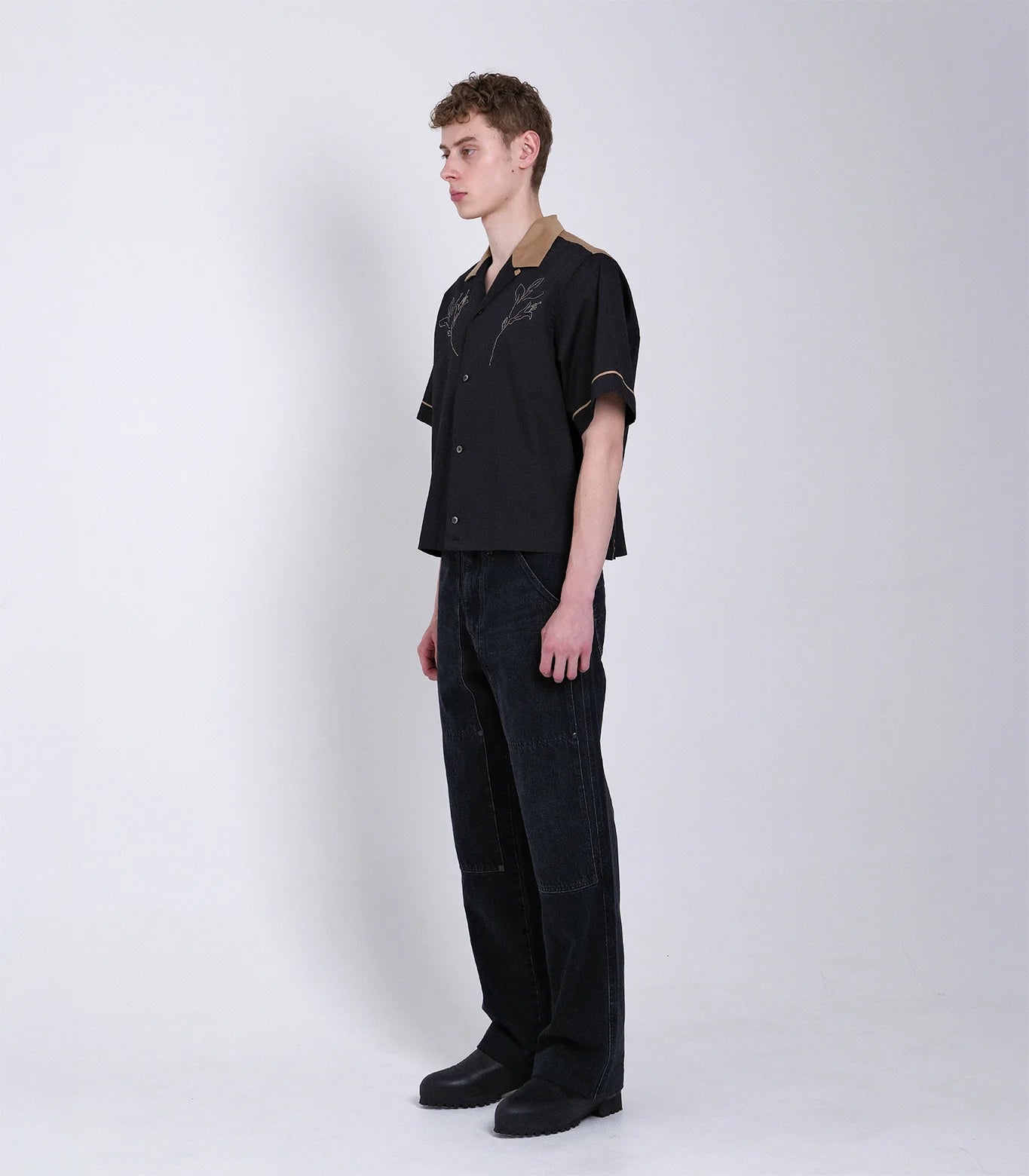 TANAKA - BOWLING SHIRT - BLACK(EMBROIDERY)