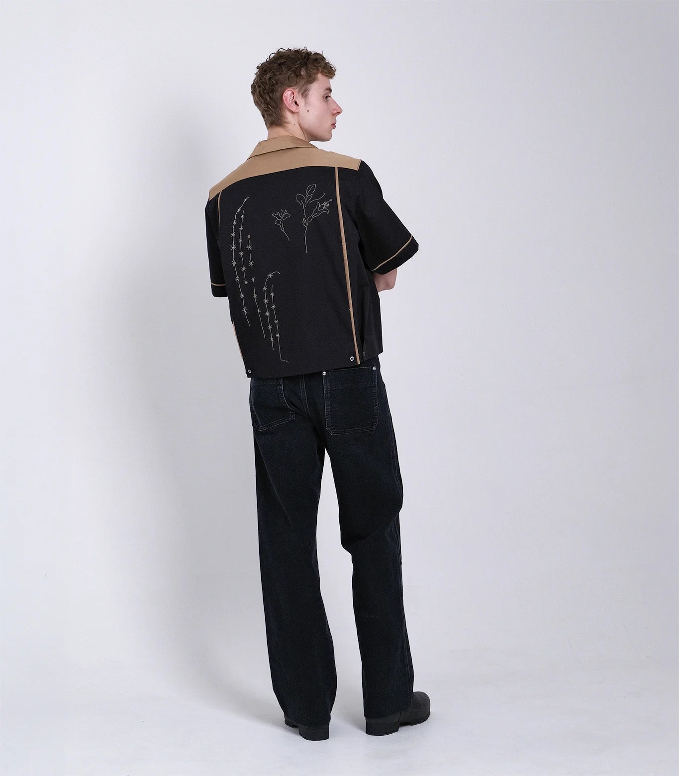 TANAKA - BOWLING SHIRT - BLACK(EMBROIDERY)