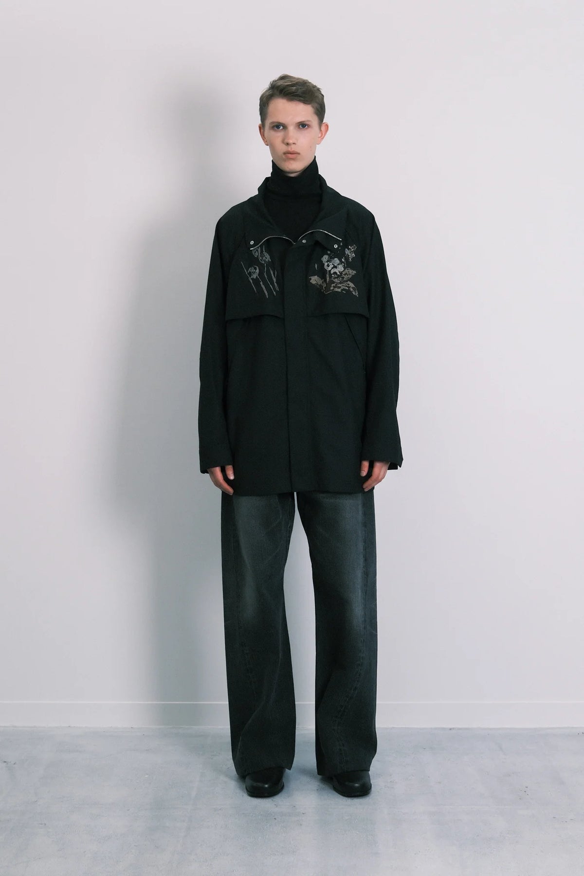 TANAKA - TRACK HALF COAT - BLACK(FLOWER)