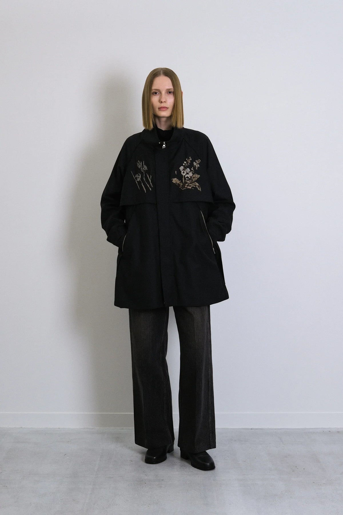 TANAKA - TRACK HALF COAT - BLACK(FLOWER)