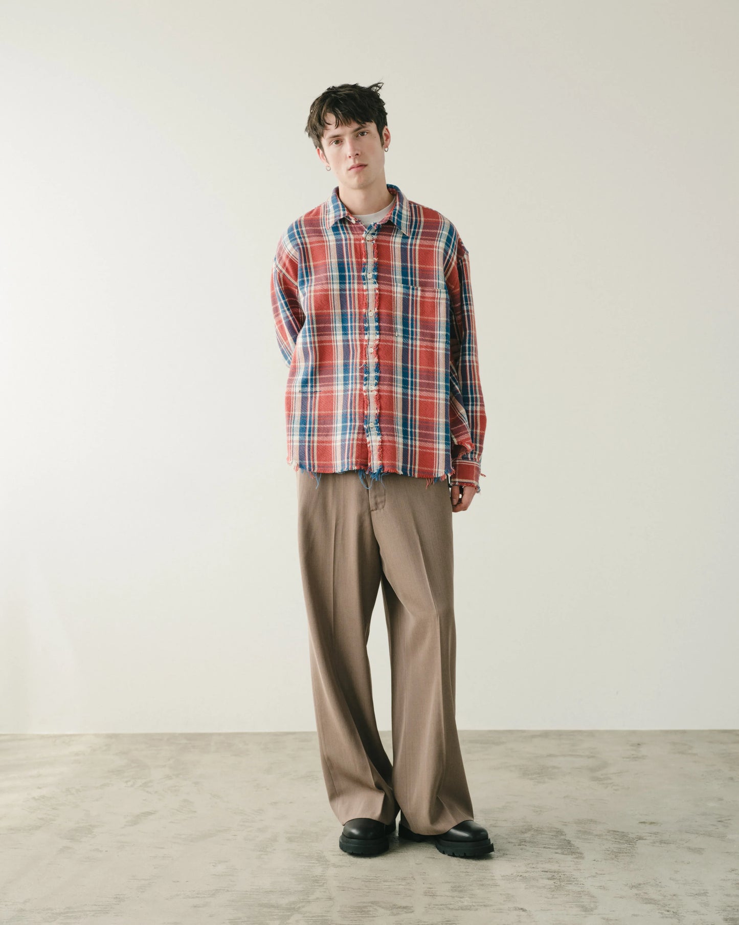 SimplyComplicated - RAW EDGE CHECK SHIRT - RED CHECK