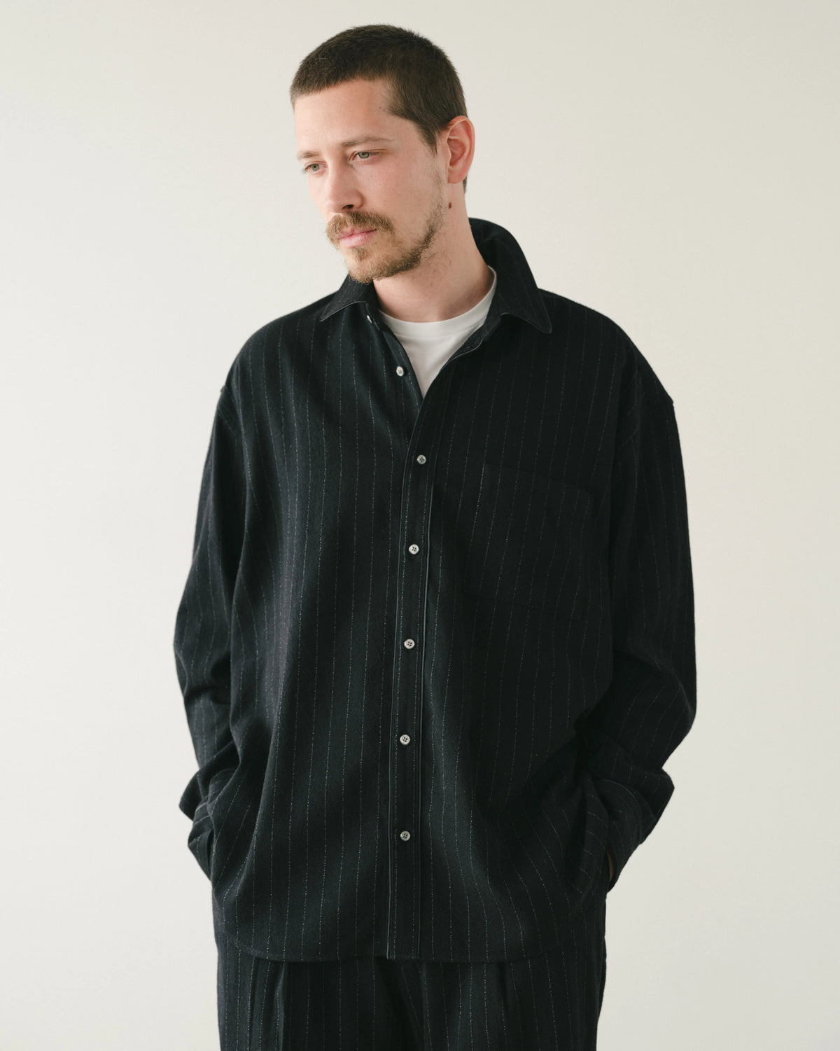 SimplyComplicated - LINED EDGE SILK BLENDED SHIRT - BLACK