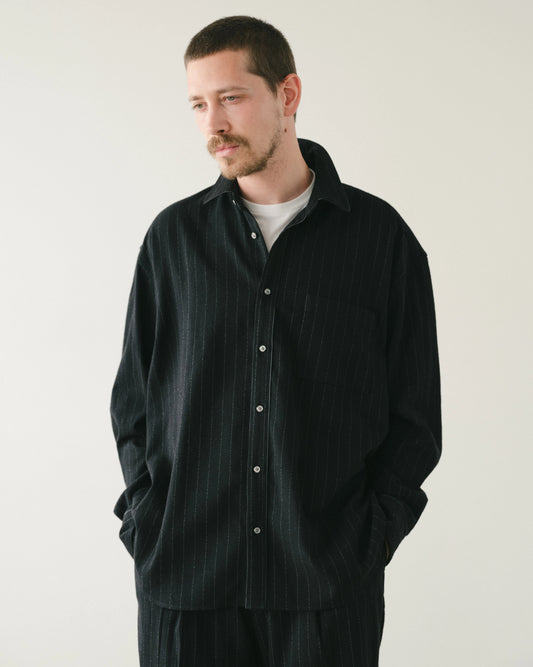 SimplyComplicated - LINED EDGE SILK BLENDED SHIRT - BLACK
