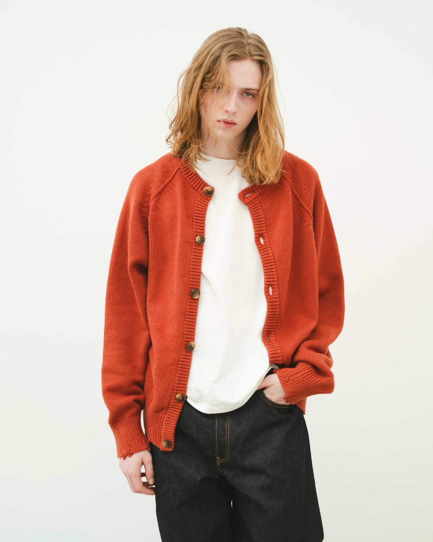 SimplyComplicated - DISTRESSED COTTON CARDIGAN - TERRACOTTA