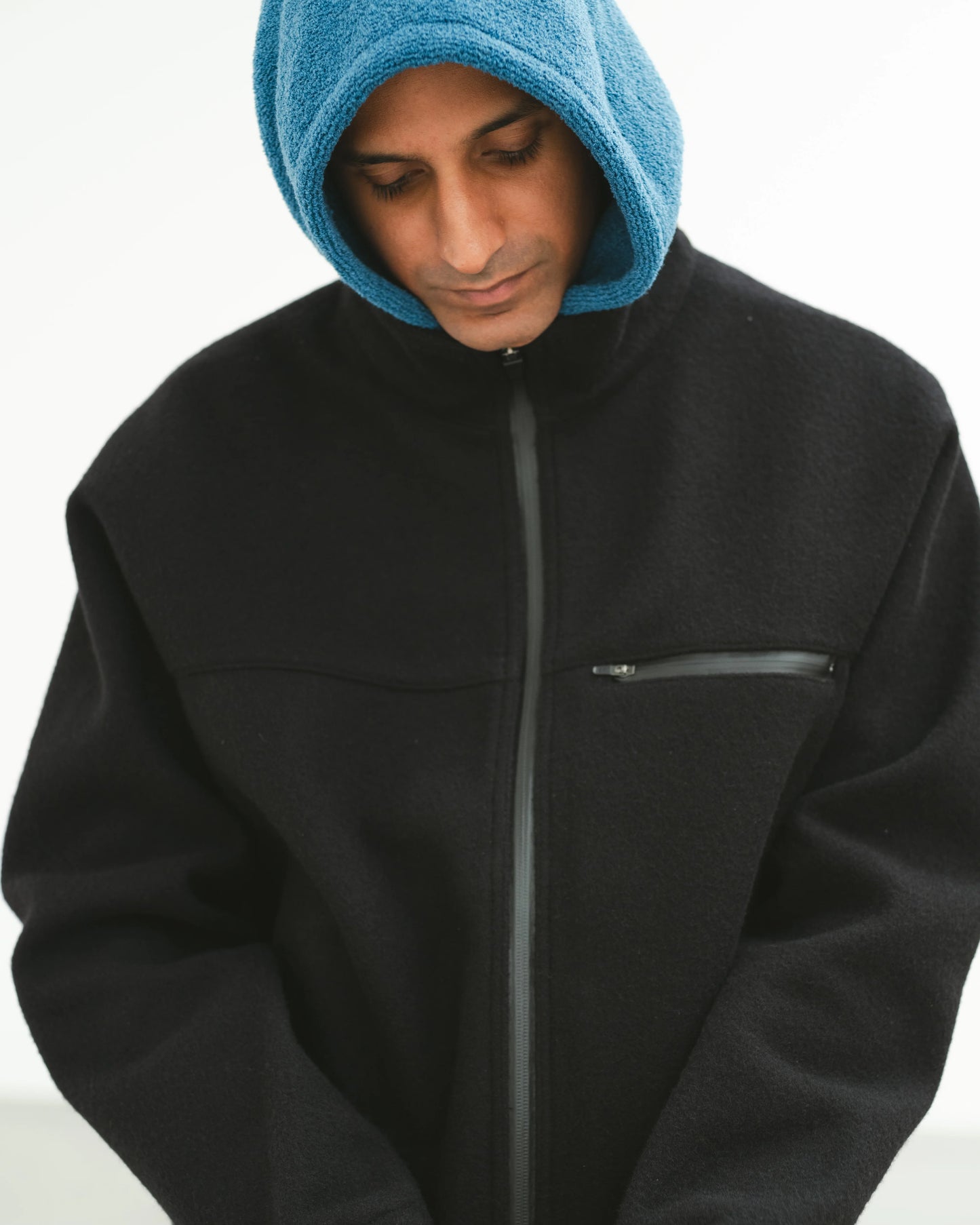 SimplyComplicated - WOOL TERRY KNIT ZIP HOODIE - AQUA