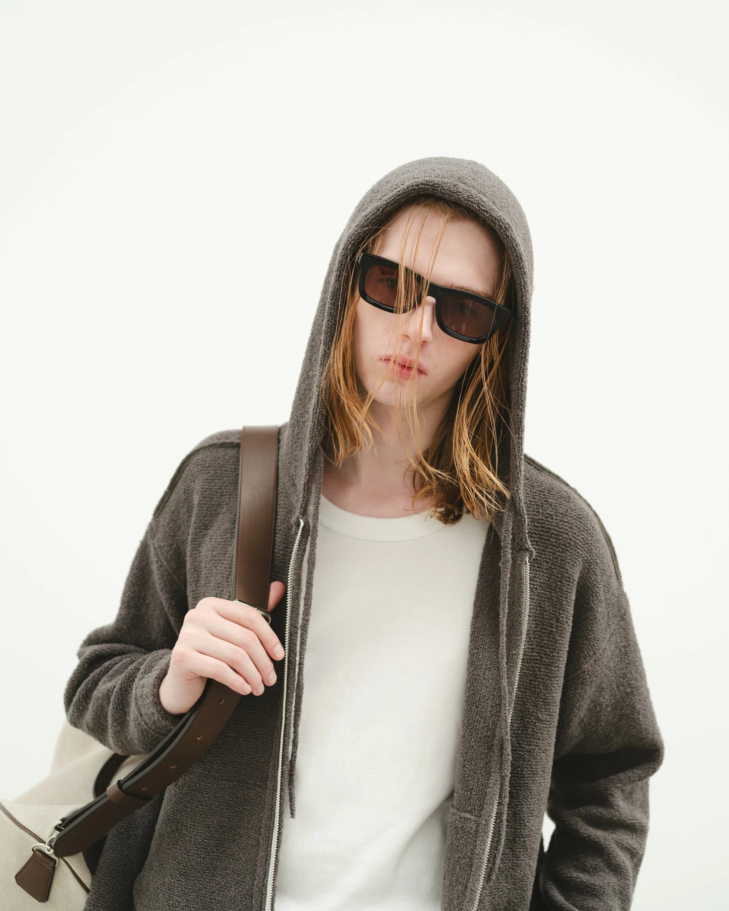 SimplyComplicated - WOOL TERRY KNIT ZIP HOODIE - DK.GRAY