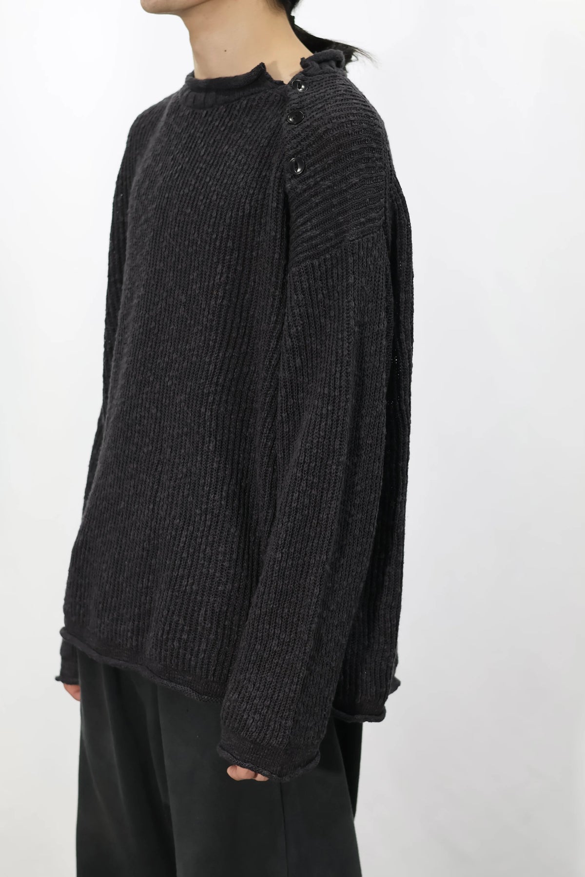 nakedgauge - COTTON LINEN LOOSE FIT SWEATER - CHARCOAL GRAY