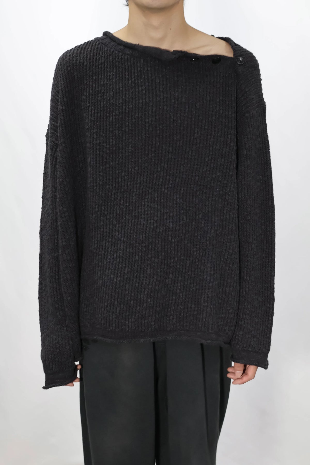 nakedgauge - COTTON LINEN LOOSE FIT SWEATER - CHARCOAL GRAY
