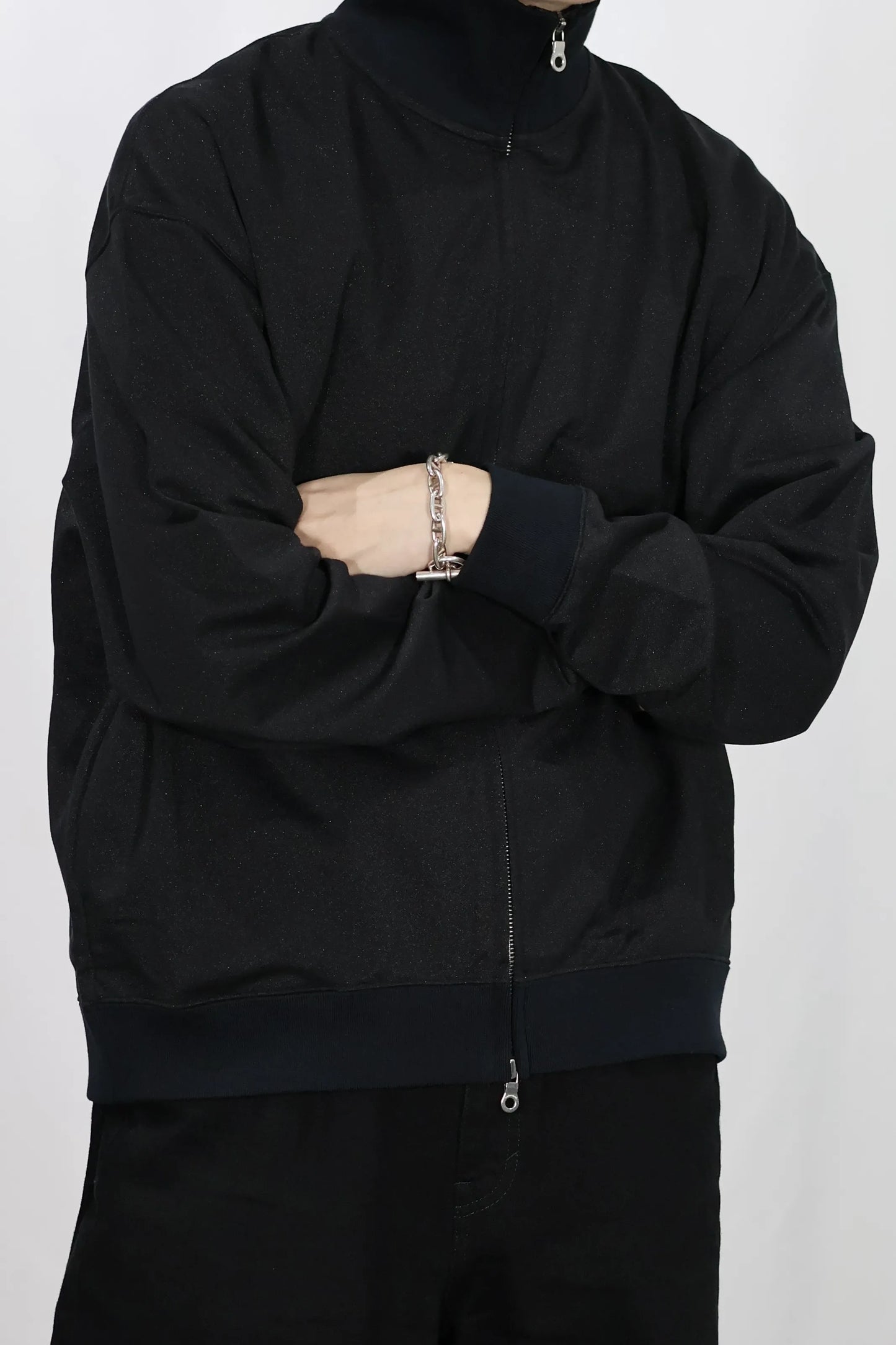 KANEMASA PHIL. - Ex. un Glittery Zip Sweat - BLACK