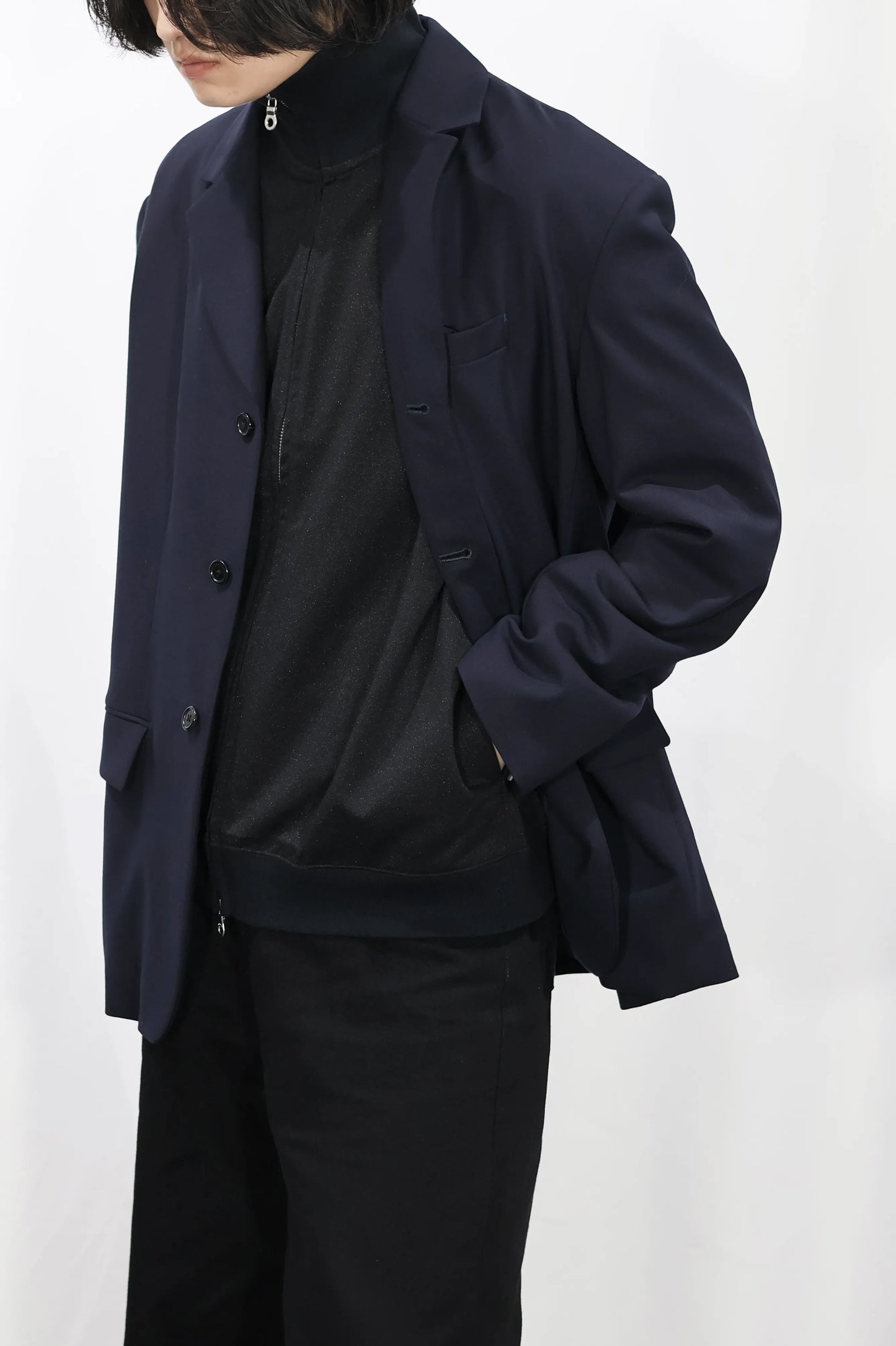 KANEMASA PHIL. - Ex. un Glittery Zip Sweat - BLACK