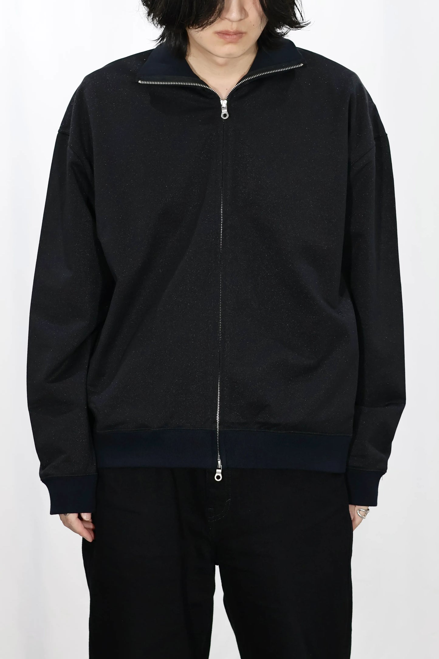 KANEMASA PHIL. - Ex. un Glittery Zip Sweat - BLACK