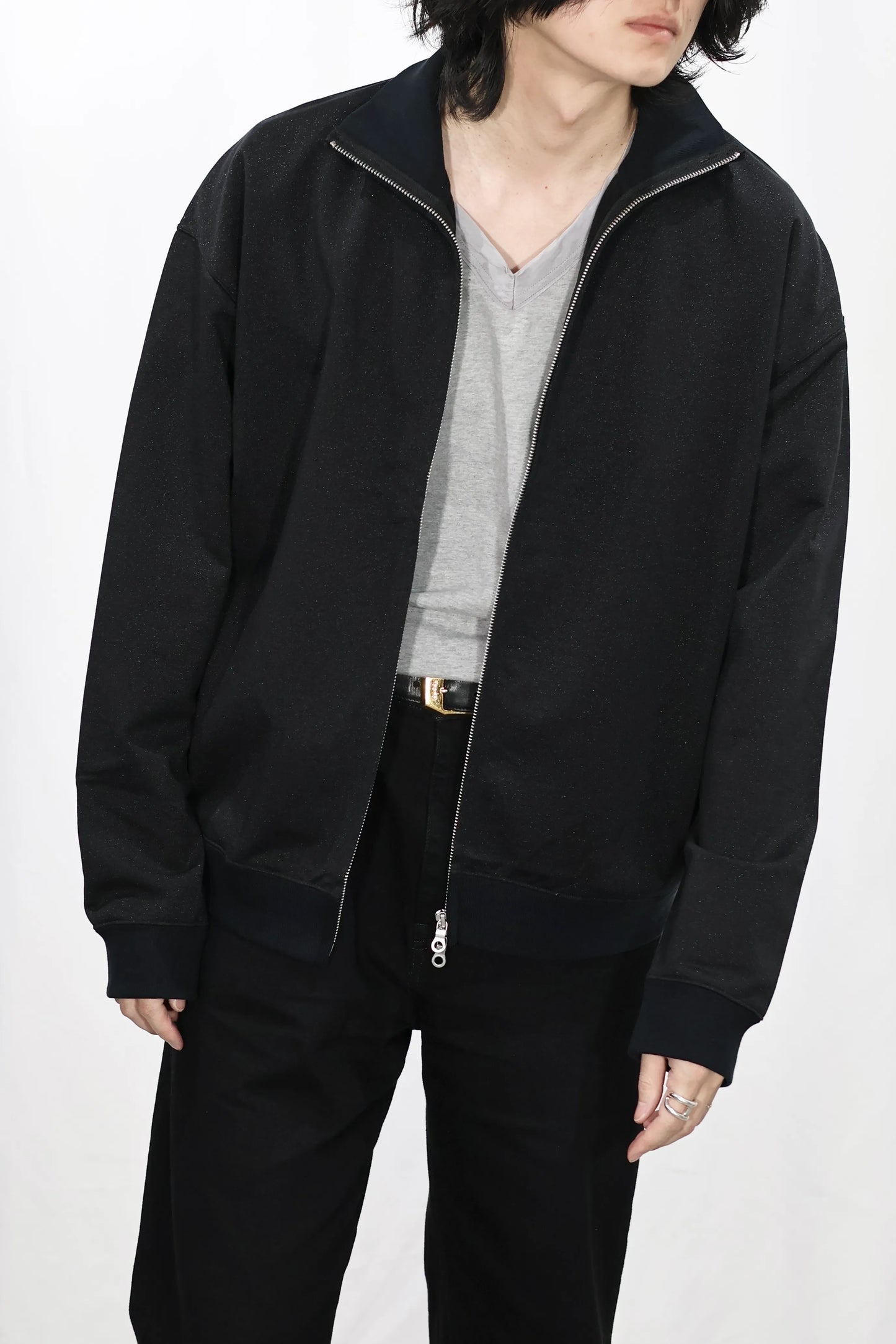 KANEMASA PHIL. - Ex. un Glittery Zip Sweat - BLACK