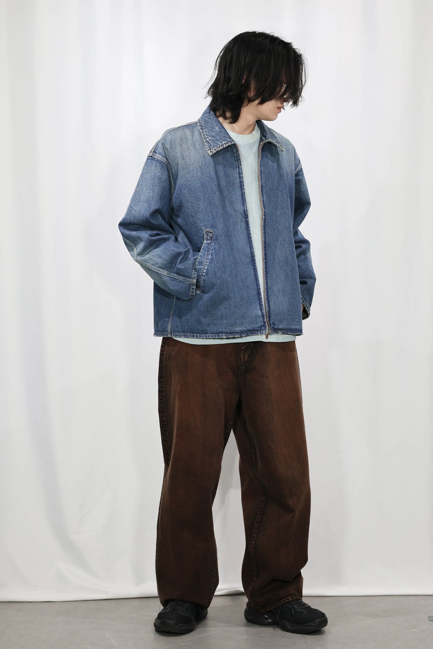 INSCRIRE - Used Denim Zip Up Blouson - DK.BLUE USED