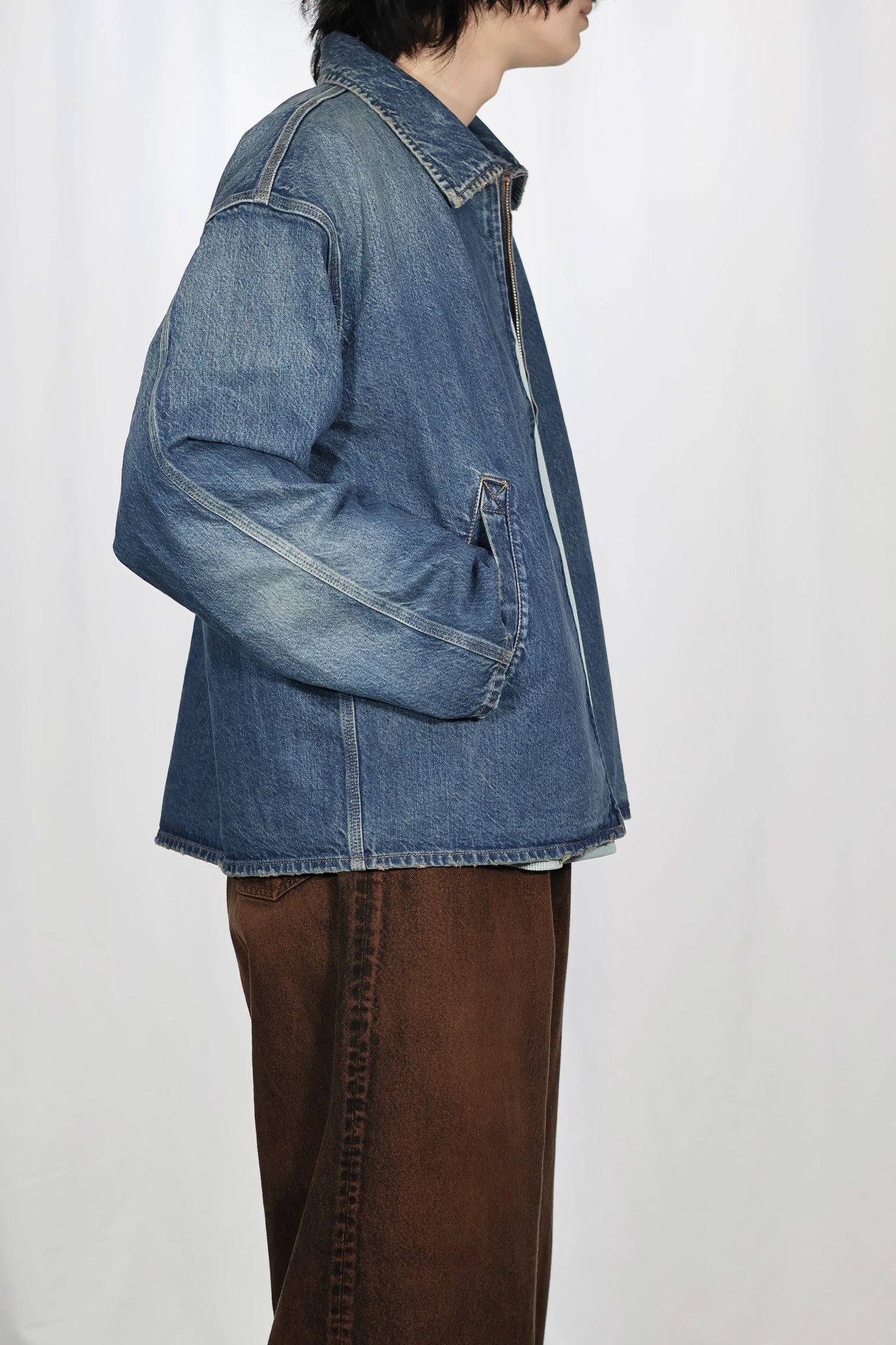 INSCRIRE - Used Denim Zip Up Blouson - DK.BLUE USED