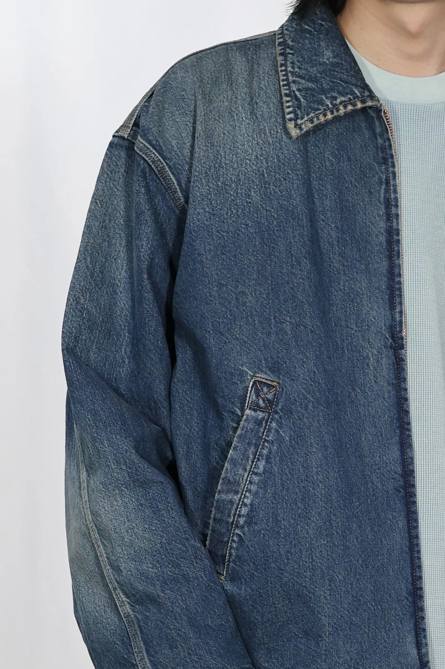 INSCRIRE - Used Denim Zip Up Blouson - DK.BLUE USED