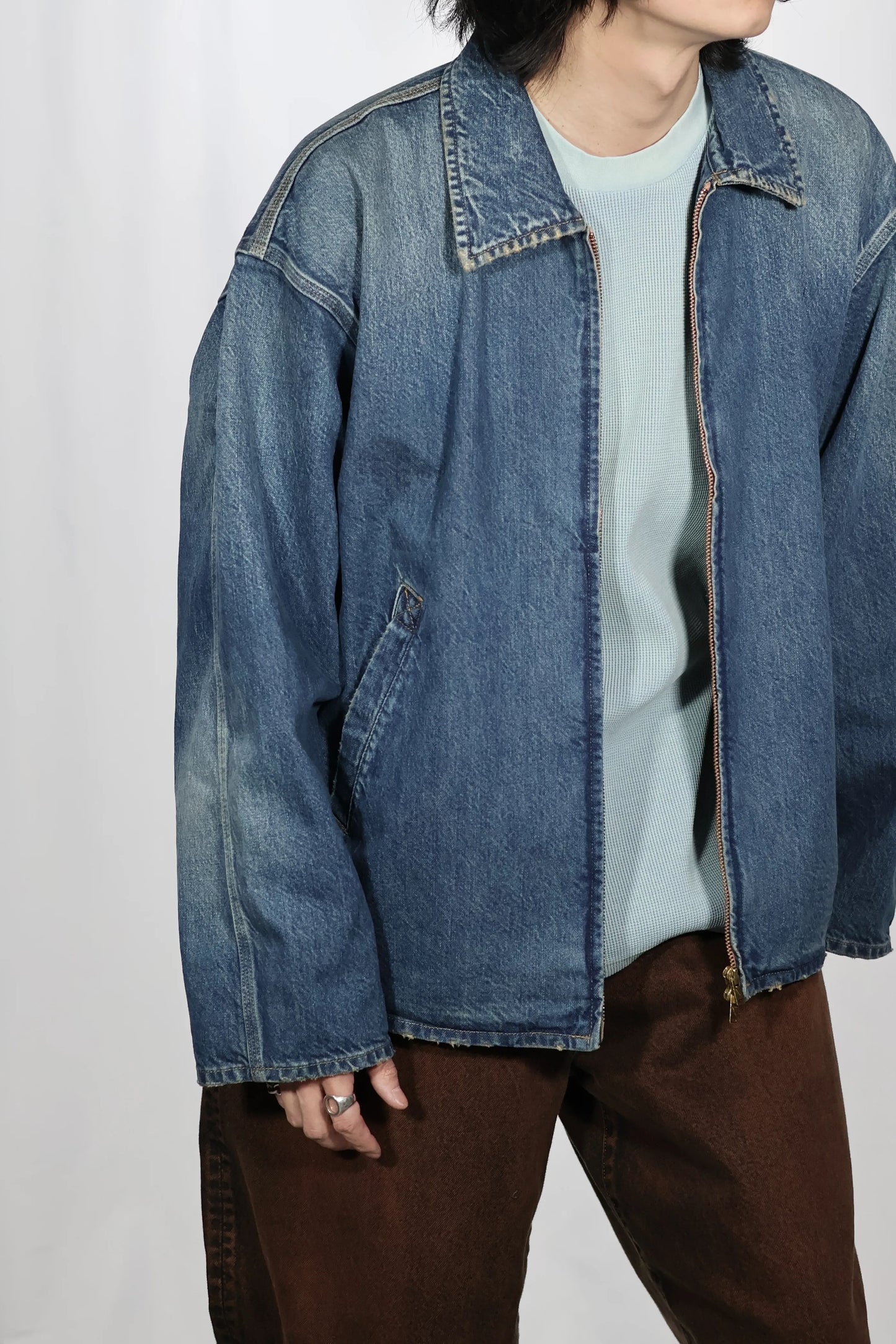 INSCRIRE - Used Denim Zip Up Blouson - DK.BLUE USED