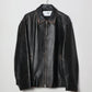 JOHN MASON SMITH / JANE SMITH - COW LEATHER VINTAGE FINISHED ZIP BLOUSON - BLACK BROWN