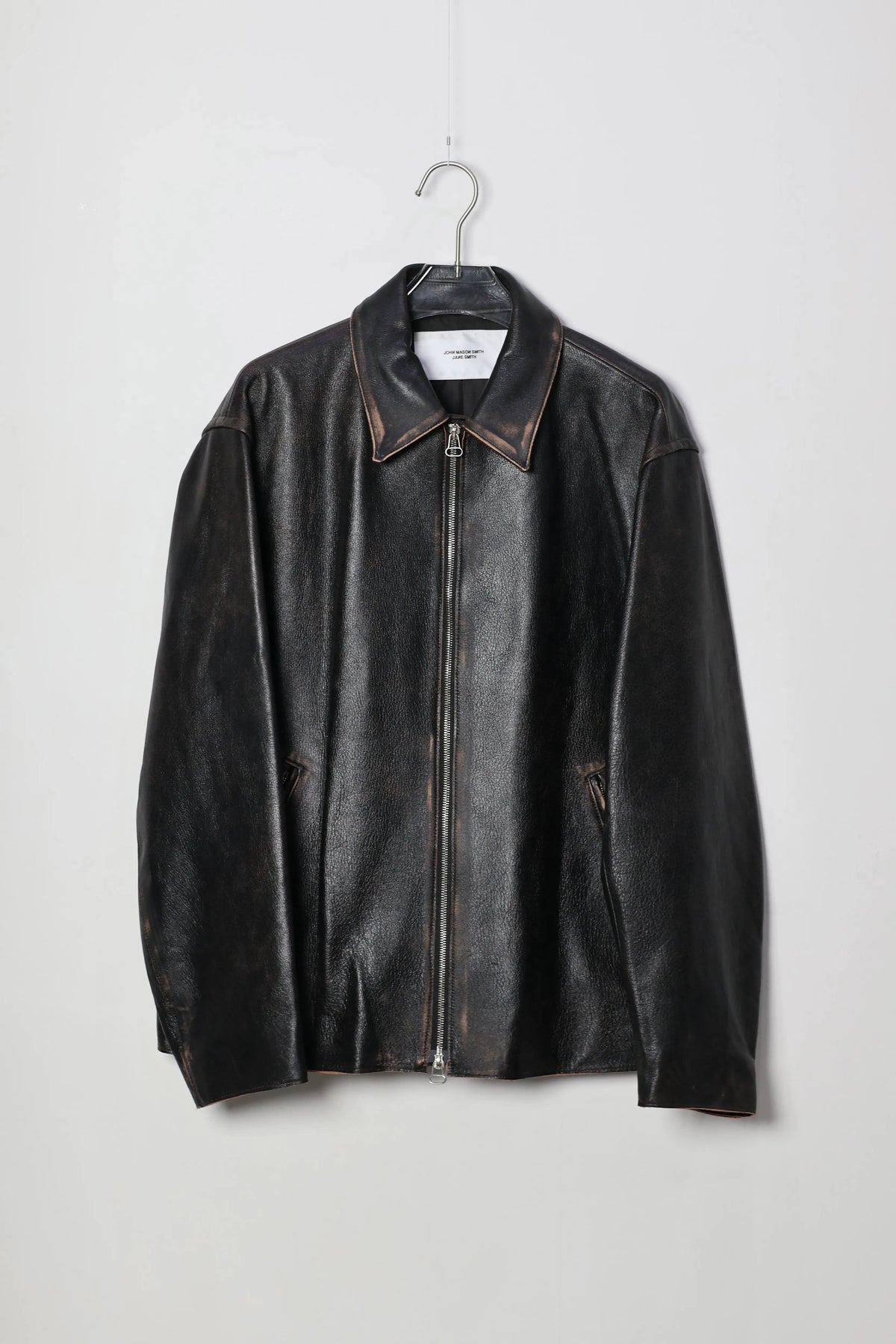 JOHN MASON SMITH / JANE SMITH - COW LEATHER VINTAGE FINISHED ZIP BLOUSON - BLACK BROWN