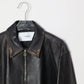 JOHN MASON SMITH / JANE SMITH - COW LEATHER VINTAGE FINISHED ZIP BLOUSON - BLACK BROWN