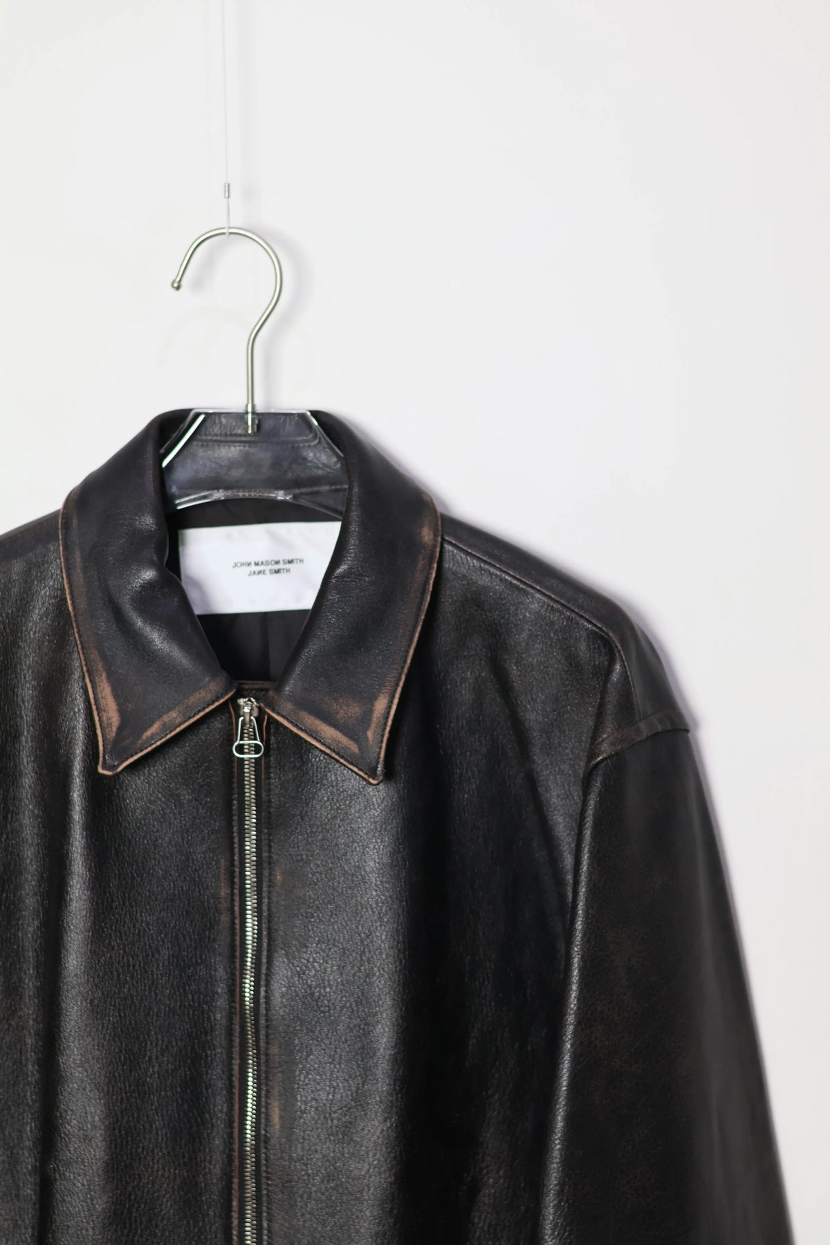 JOHN MASON SMITH / JANE SMITH - COW LEATHER VINTAGE FINISHED ZIP BLOUSON - BLACK BROWN