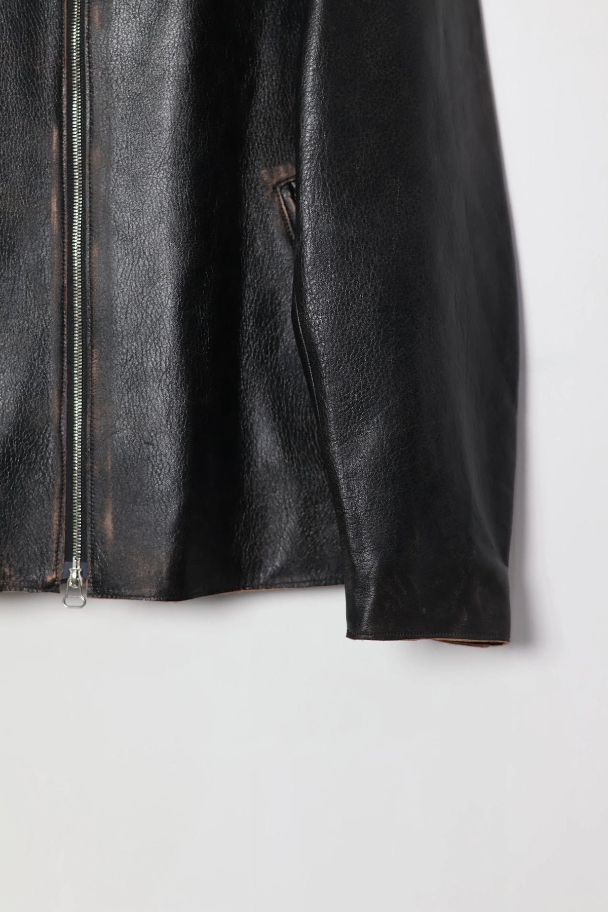 JOHN MASON SMITH / JANE SMITH - COW LEATHER VINTAGE FINISHED ZIP BLOUSON - BLACK BROWN