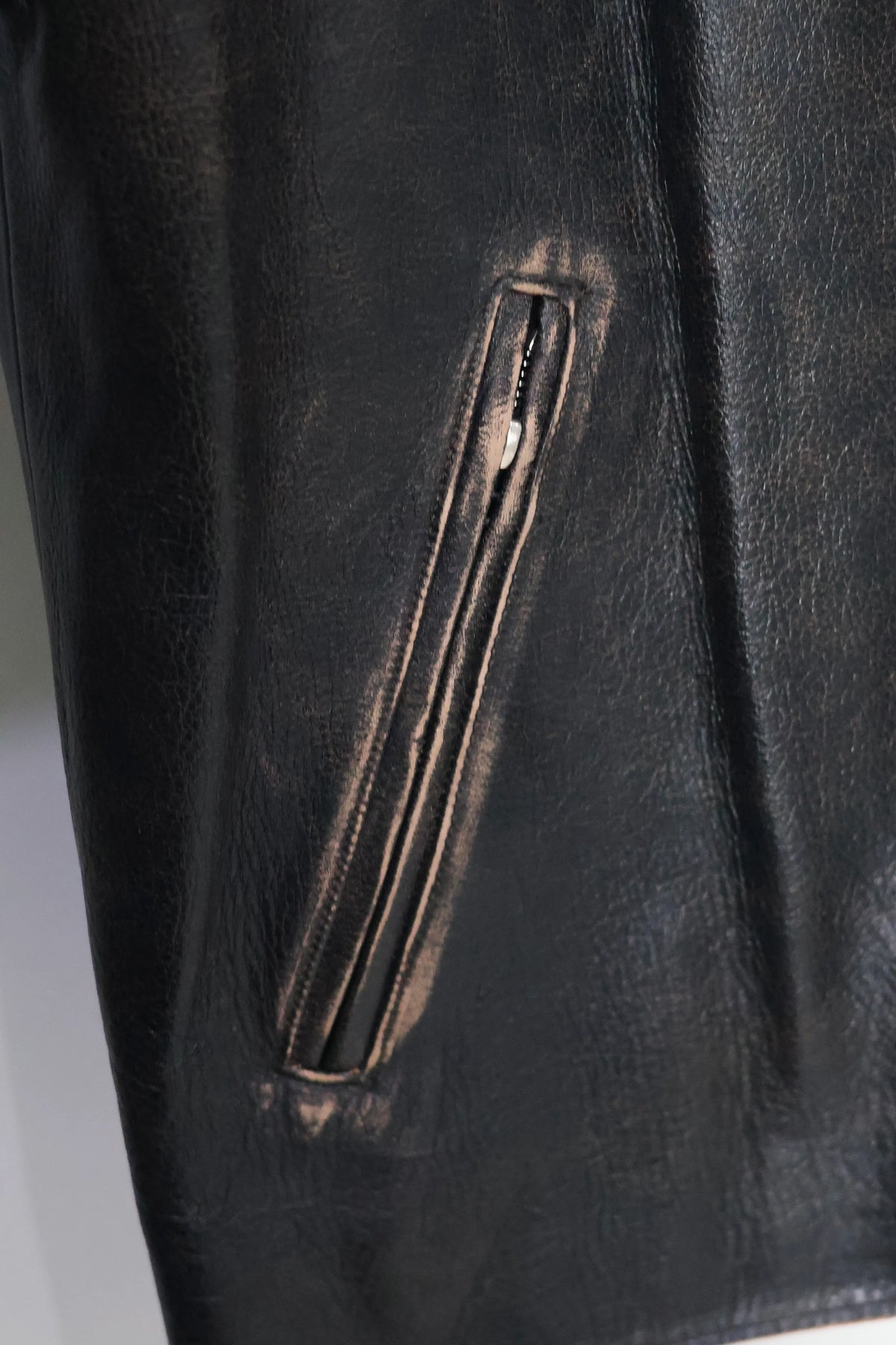 JOHN MASON SMITH / JANE SMITH - COW LEATHER VINTAGE FINISHED ZIP BLOUSON - BLACK BROWN