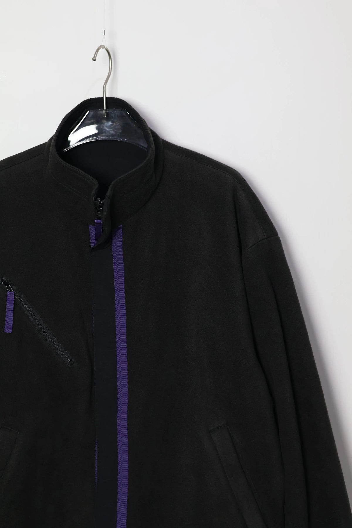 JOHN MASON SMITH / JANE SMITH - NYLON TASLAN REVERSIBLE SHELLED FLEECE JACKET - BLACK