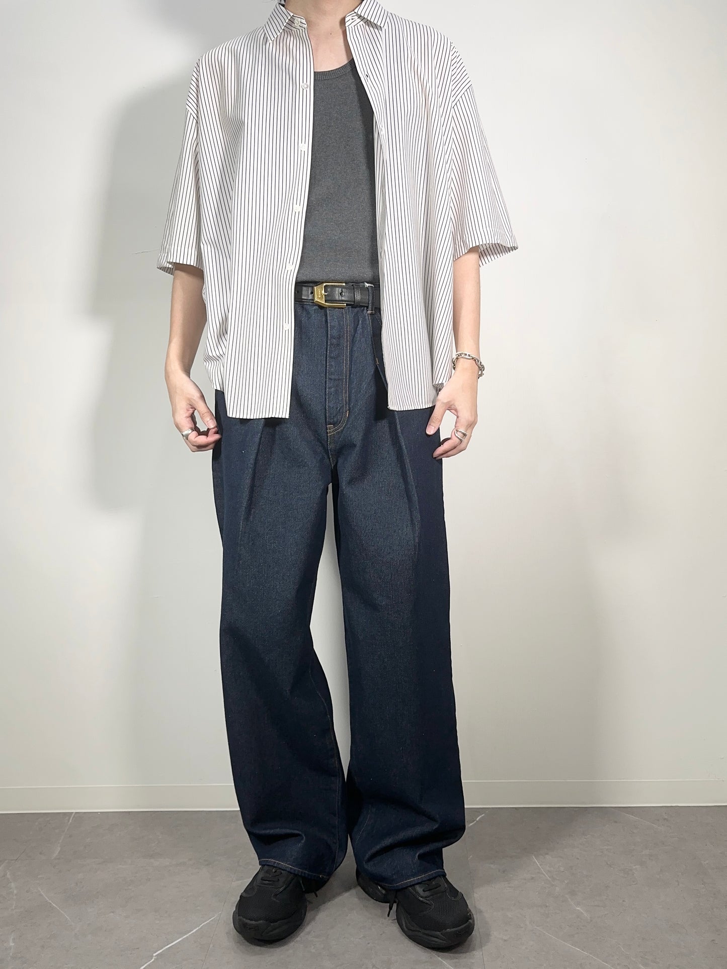 JOHN MASON SMITH / JANE SMITH 14.5oz DENIM IN TUCK COMFORT TAPERED PANTS - INDIGO ONE WASH
