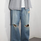 JOHN MASON SMITH / JANE SMITH - 14.5oz DENIM IN TUCK COMFORT TAPERED PANTS - INDIGO BLEACH WASH