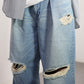 JOHN MASON SMITH / JANE SMITH - 14.5oz DENIM IN TUCK COMFORT TAPERED PANTS - INDIGO BLEACH WASH