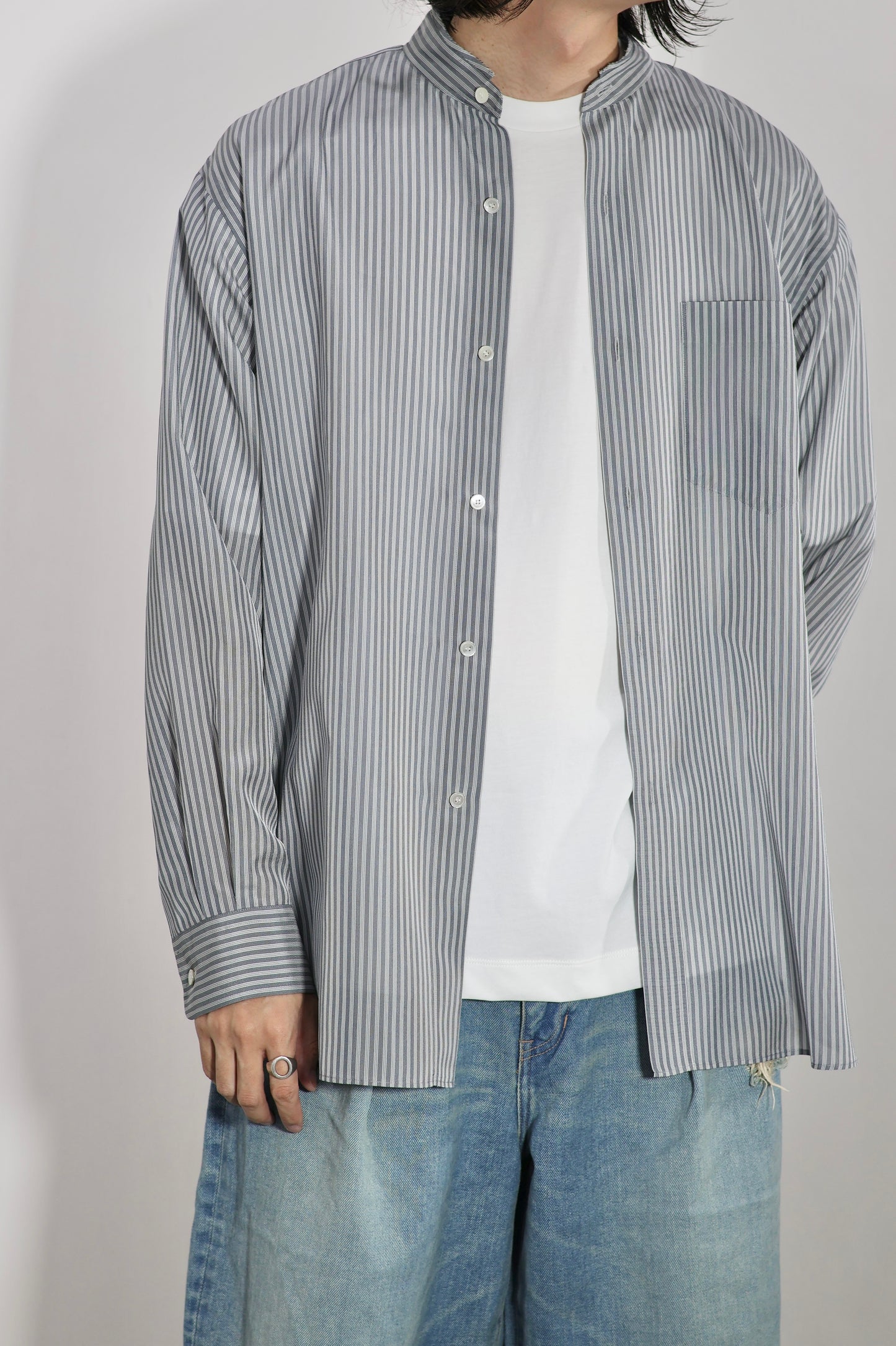 YLÈVE - ACETATE CUPRA STRIPE SHIRT - BLACK