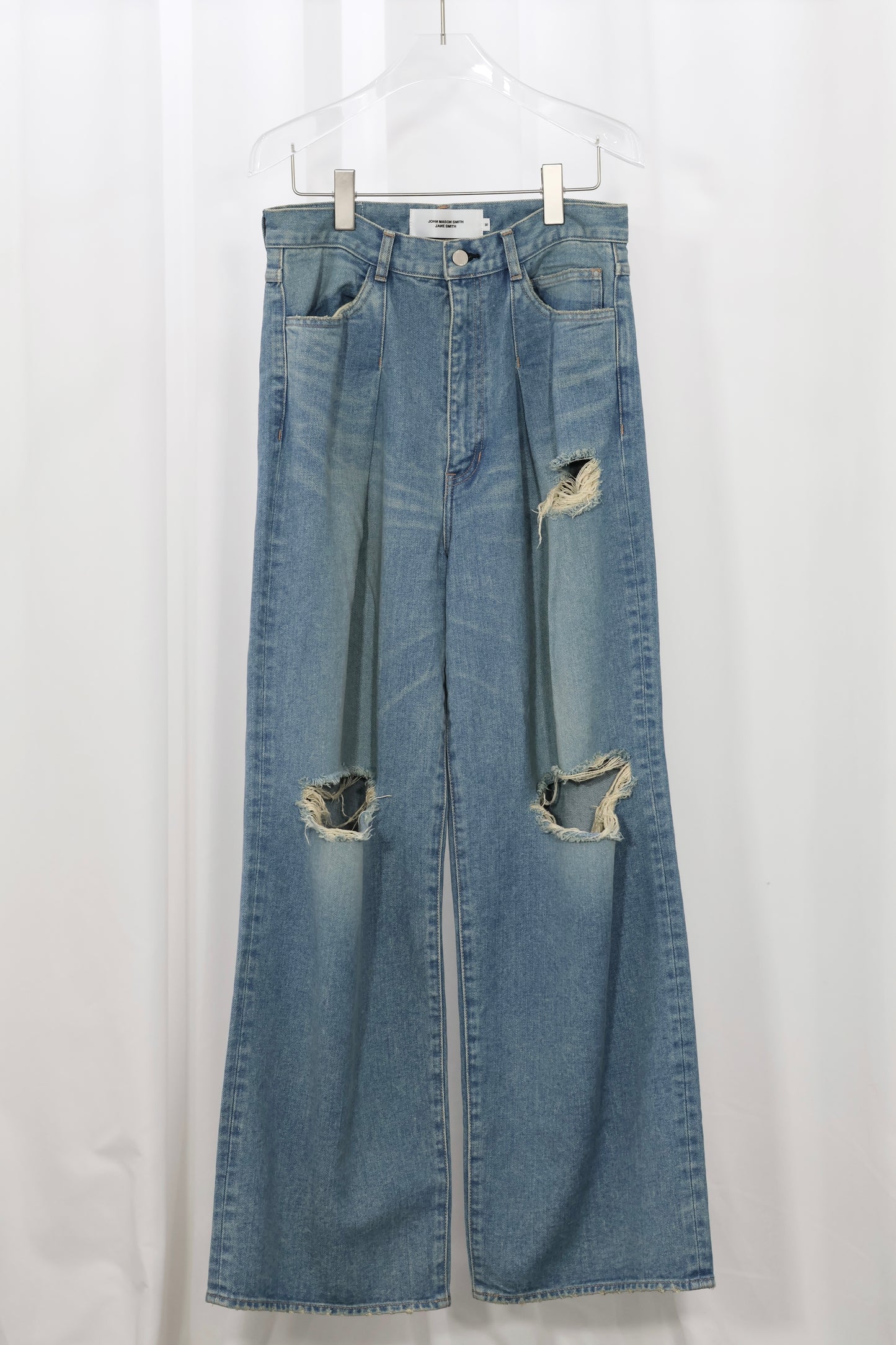 JOHN MASON SMITH / JANE SMITH - 14.5oz DENIM IN TUCK COMFORT TAPERED PANTS - INDIGO BLEACH WASH