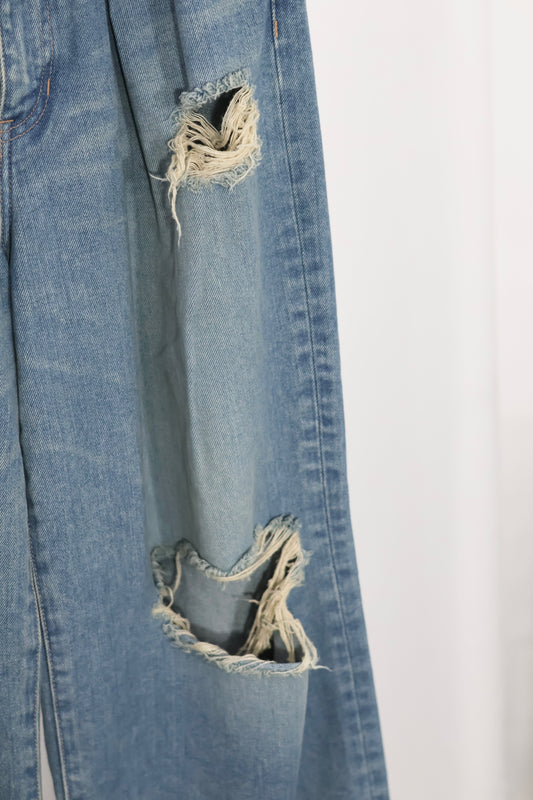 JOHN MASON SMITH / JANE SMITH - 14.5oz DENIM IN TUCK COMFORT TAPERED PANTS - INDIGO BLEACH WASH