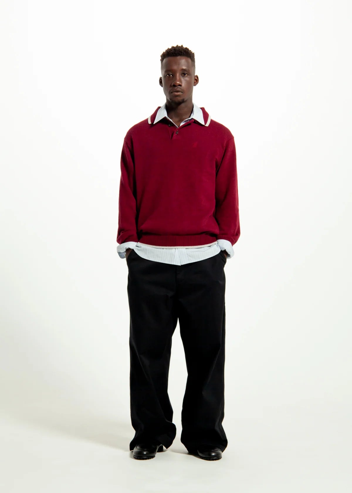 SimplyComplicated - EDGE LINE KNIT POLO - BORDEAUX
