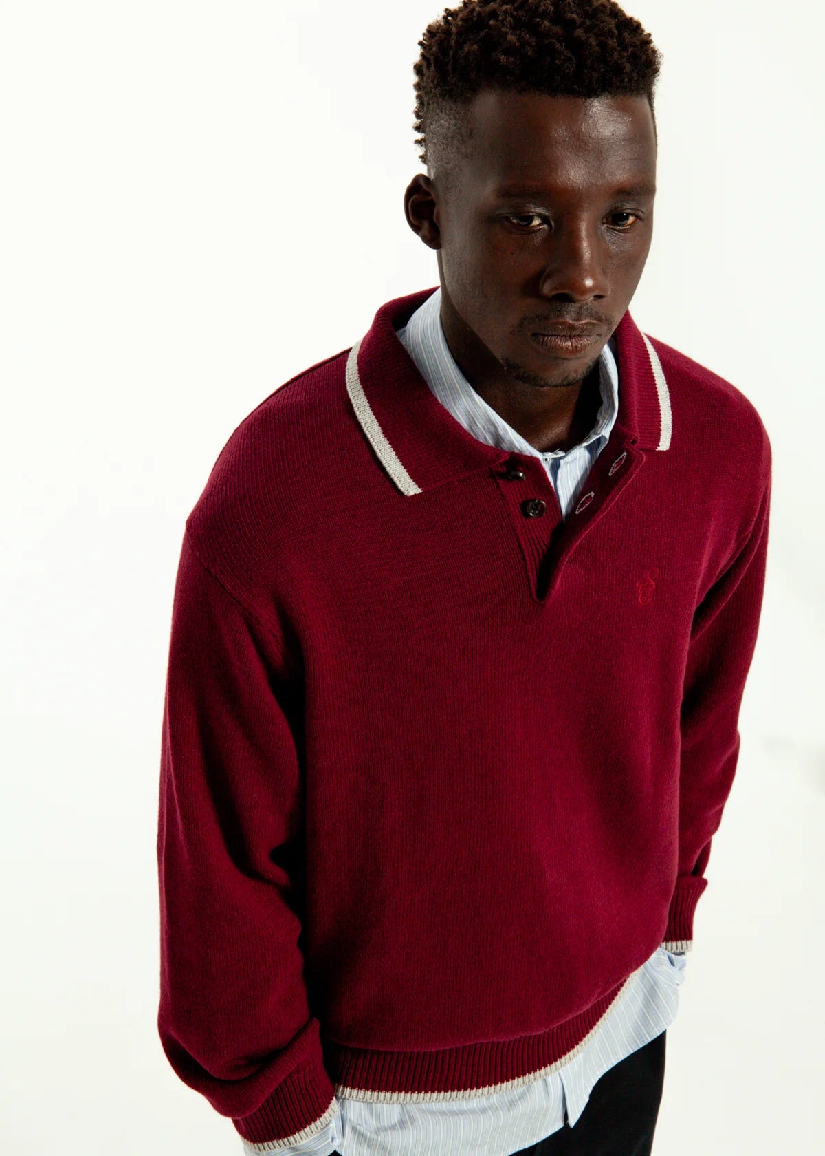 SimplyComplicated - EDGE LINE KNIT POLO - BORDEAUX