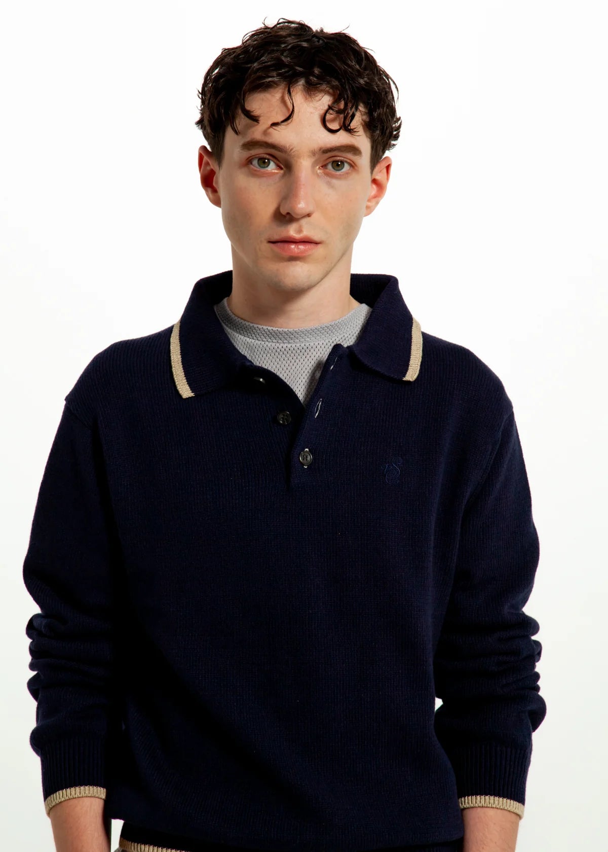 SimplyComplicated - EDGE LINE KNIT POLO - NAVY