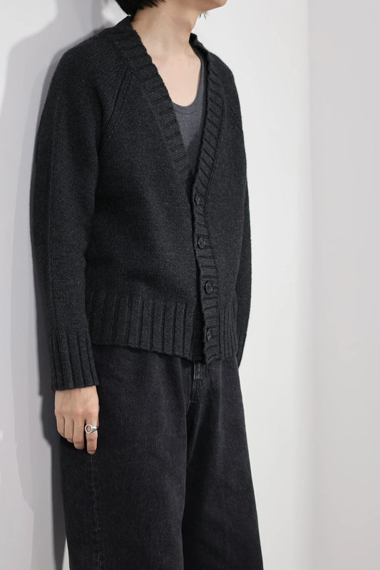 nakedgauge - COMFORT BLEND YARN JAPANESE BAND CARDIGAN - CHARCOAL