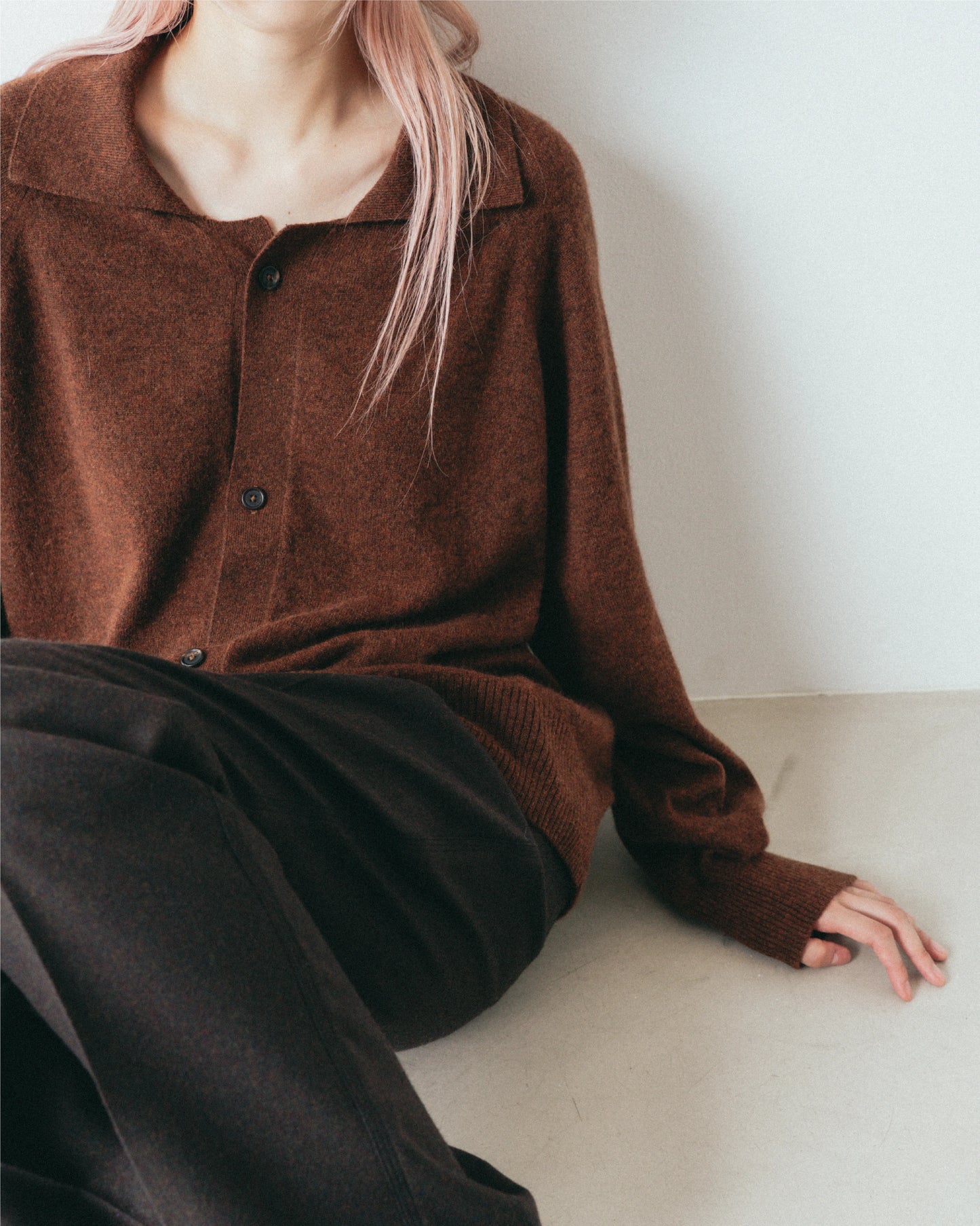 house of naked - INNER MONGORIAN CASHMERE CARDIGAN I - OLIVE BROWN