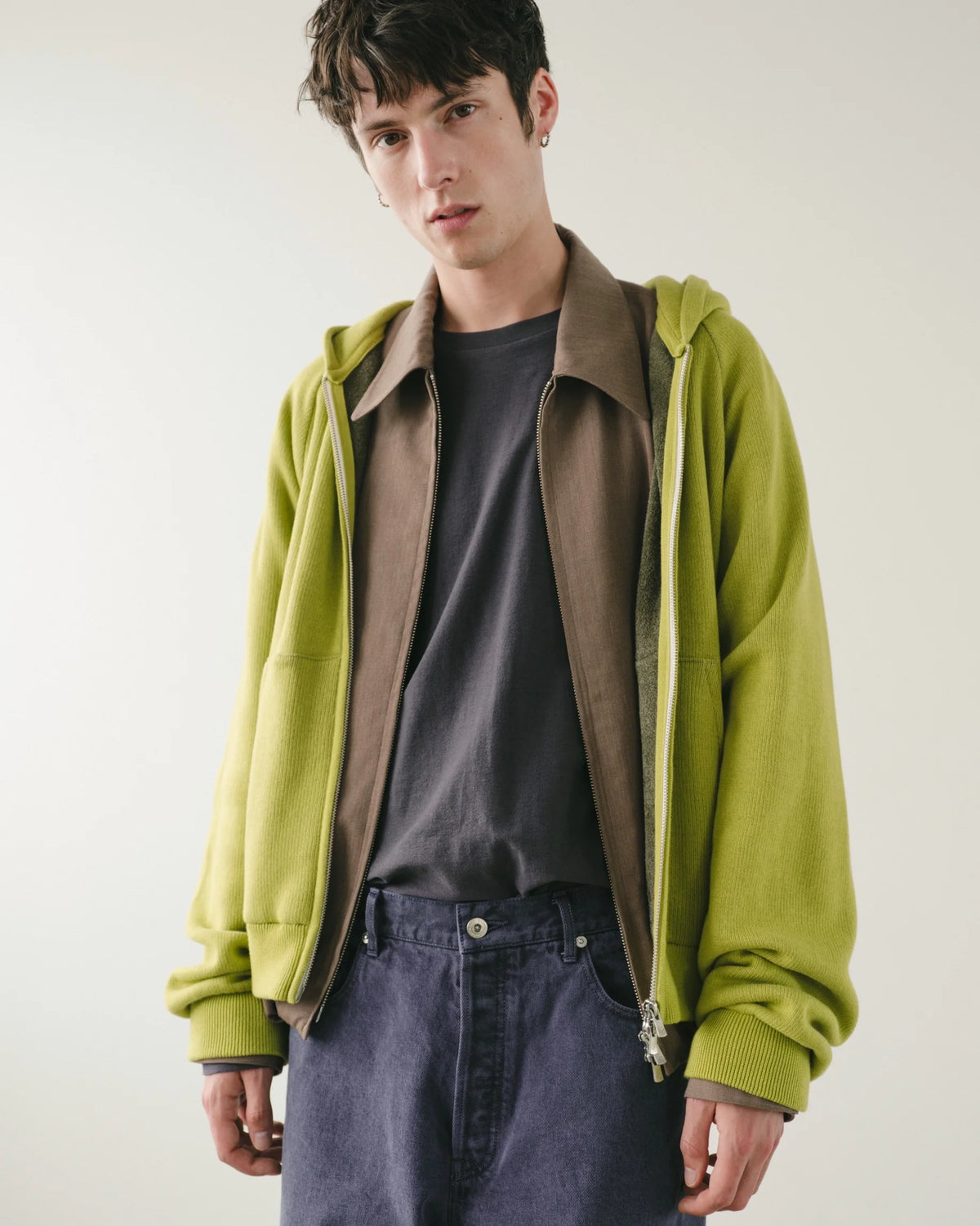 SimplyComplicated - KNITTED ZIP HOODIE - GREEN TEA
