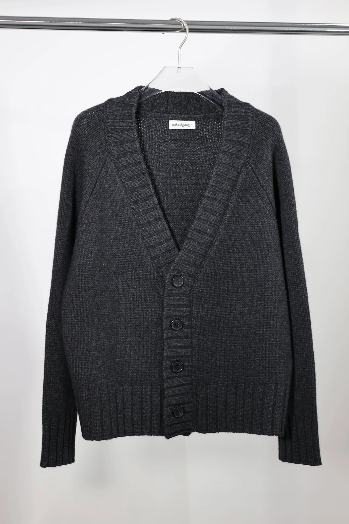 nakedgauge - COMFORT BLEND YARN JAPANESE BAND CARDIGAN - CHARCOAL
