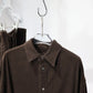 JOHN MASON SMITH / JANE SMITH - SILK NOIL GARMENT DYE OVERSIZED REGULAR COLLAR SHIRT - BROWN
