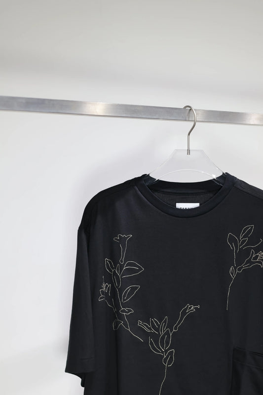 TANAKA - BOXY TEE - BLACK(EMBROIDERY)