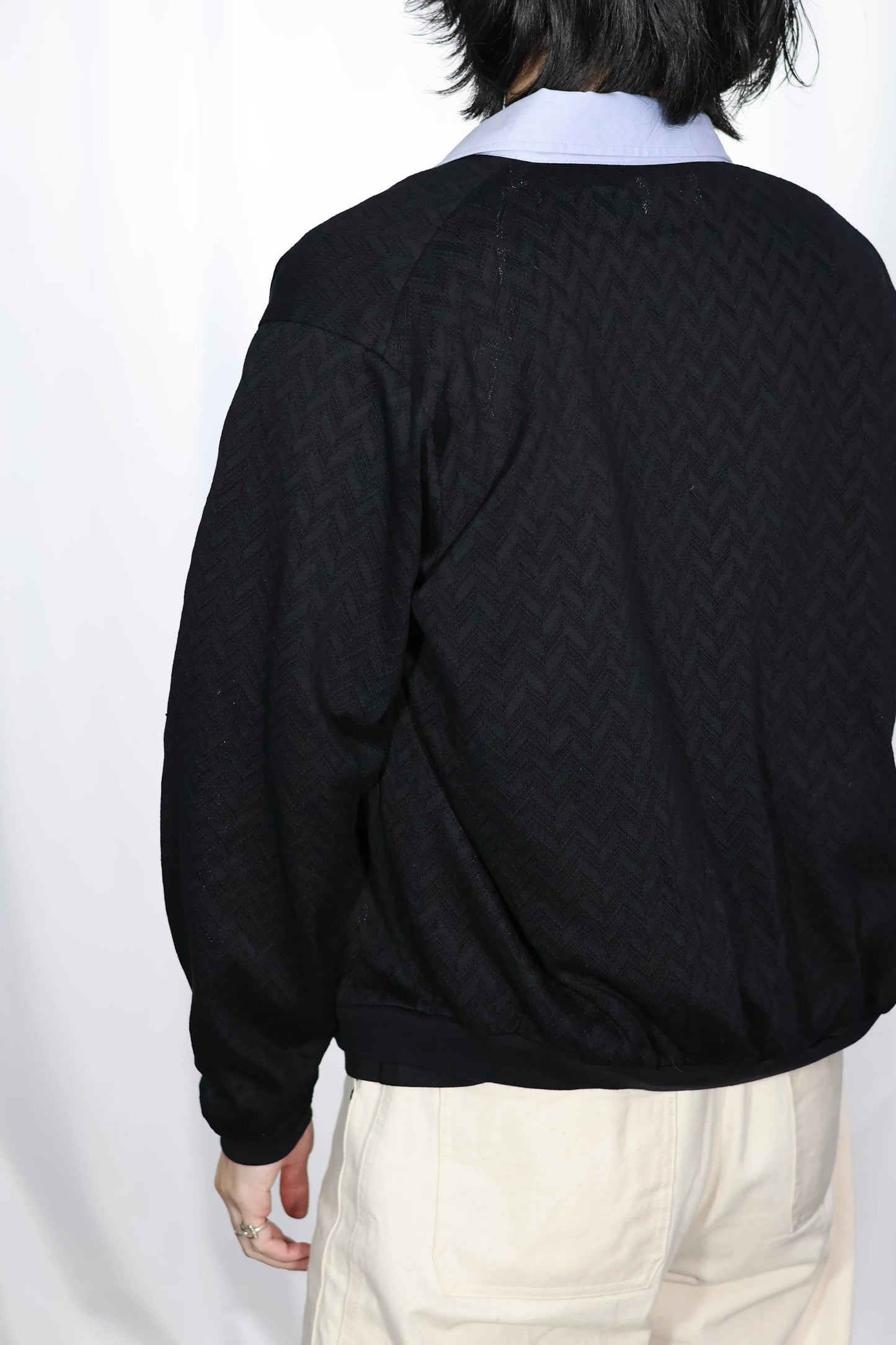 TANAKA - JERSEY CARDIGAN - BLACK HERRINGBONE
