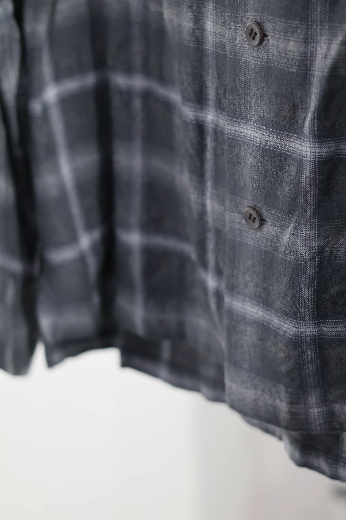 YLÈVE - BRUSHED RAYON CHECK OPEN/COLLAR SHIRT - GREY
