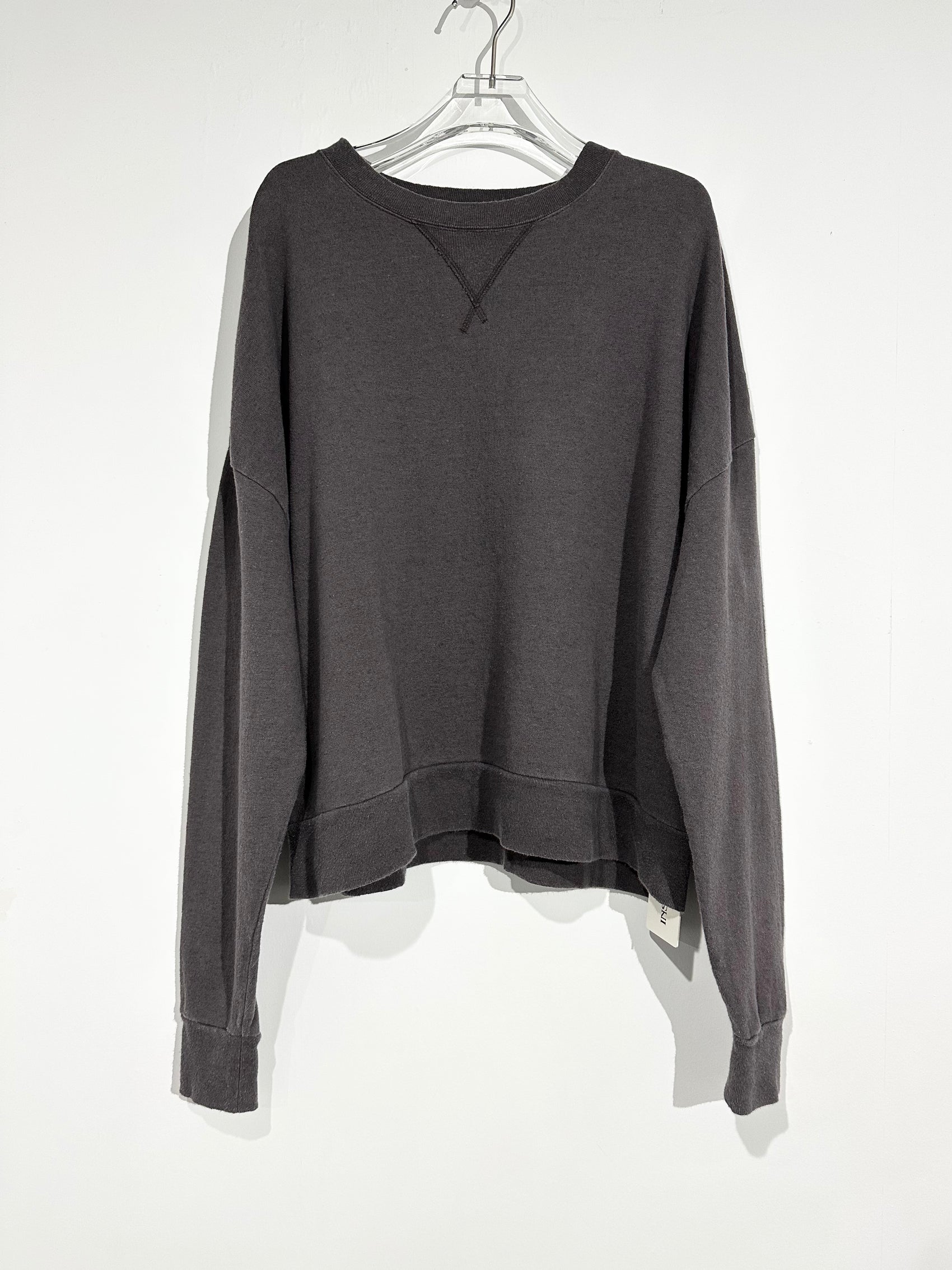 INSCRIRE Cotton Linen Crew Sweat Shirt - CHARCOAL GREY