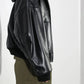 INSCRIRE - Leather Zip Up Hoodie - BLACK
