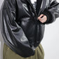 INSCRIRE - Leather Zip Up Hoodie - BLACK