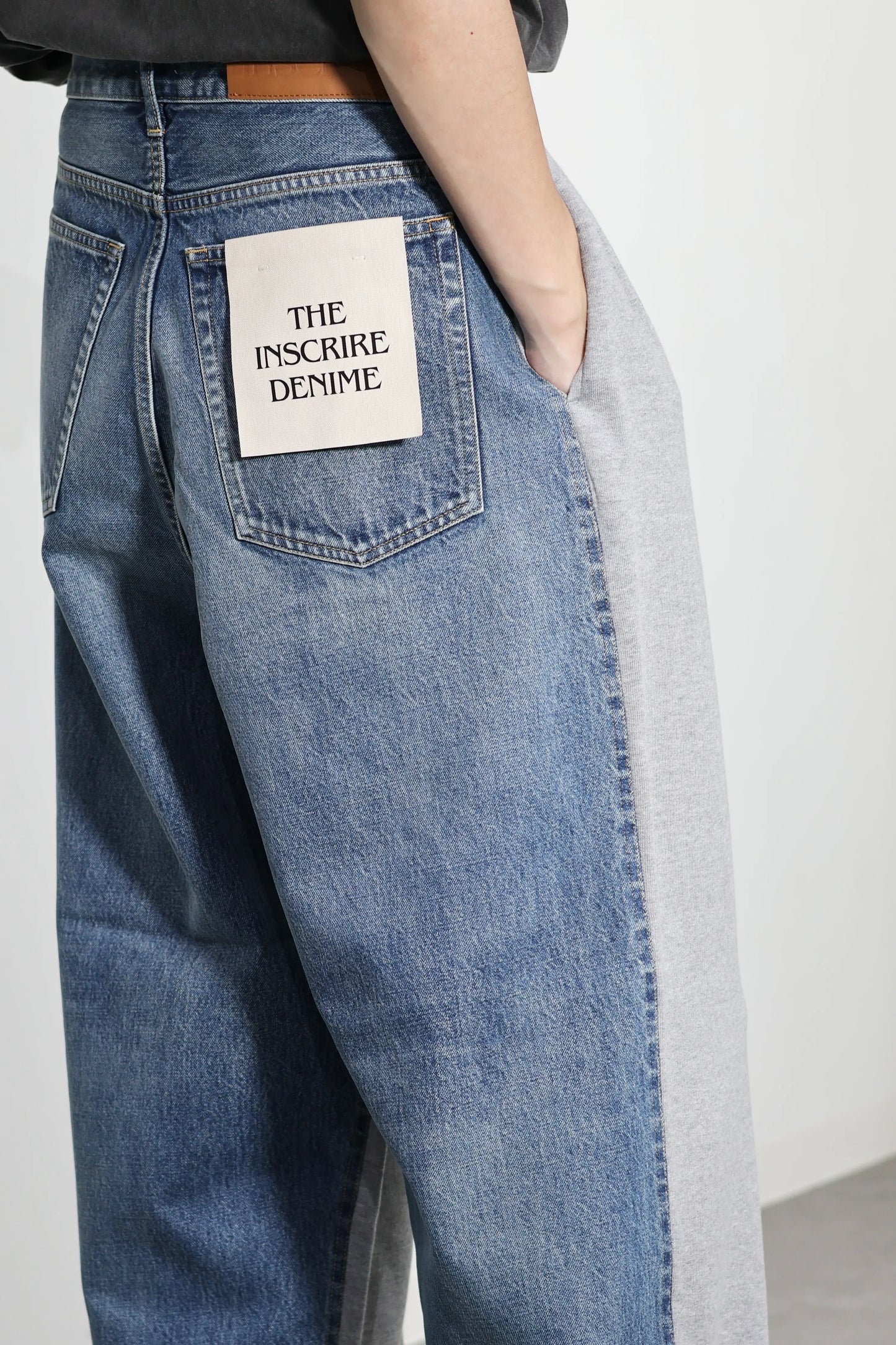 INSCRIRE - Hybrid Sweat Denim Pants - BLUE USED × LT.GREY