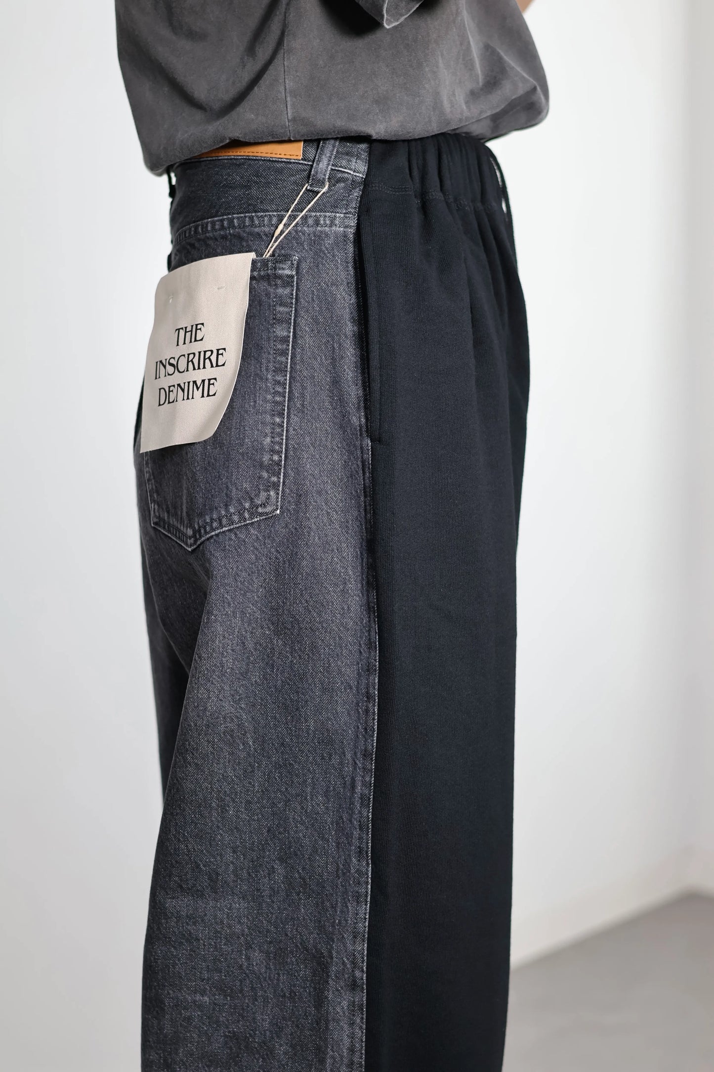 INSCRIRE - Hybrid Sweat Denim Pants - BLACK × BLACK