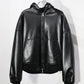INSCRIRE - Leather Zip Up Hoodie - BLACK